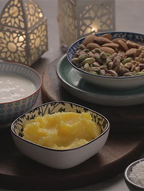 Umm Ali with coconut milk and nuts